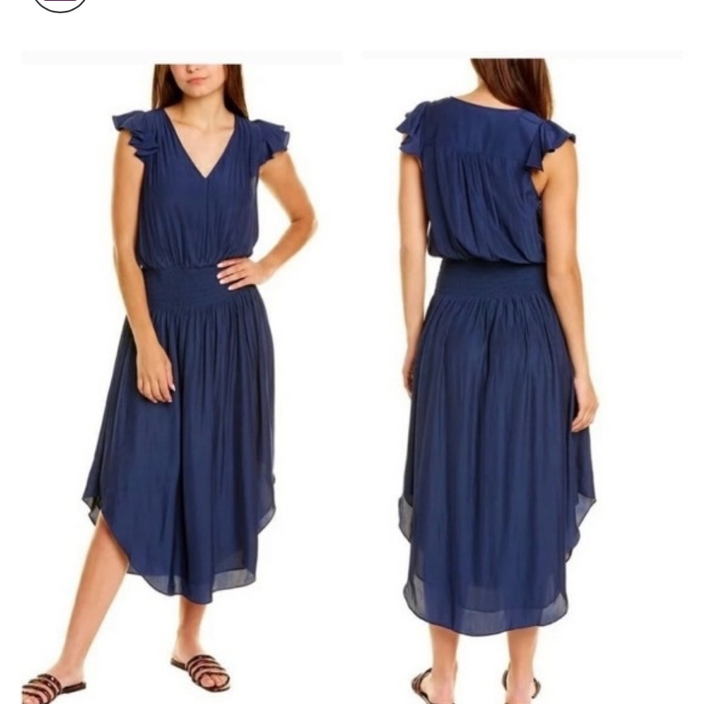 Ramy Brook Deep Blue Ruffle Midi Dress